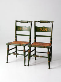 vintage Tell City green stenciled chairs pair