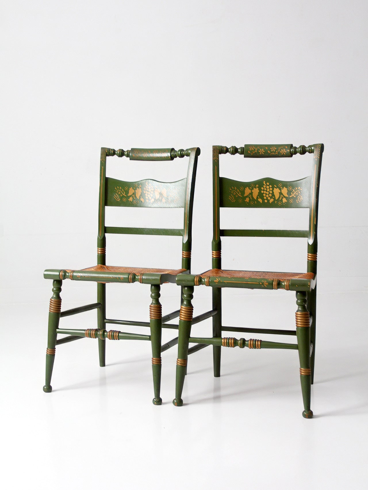 vintage Tell City green stenciled chairs pair