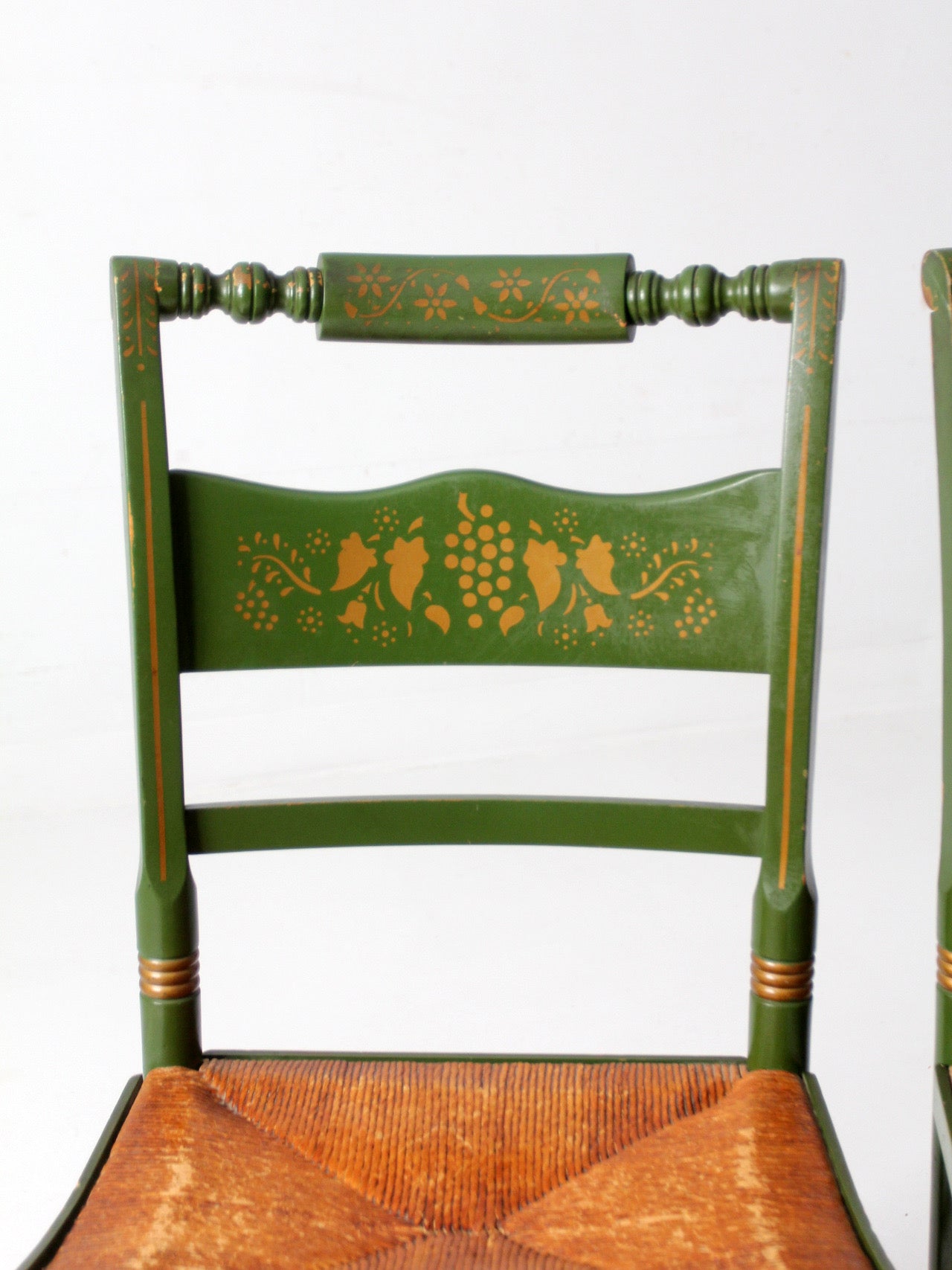 vintage Tell City green stenciled chairs pair