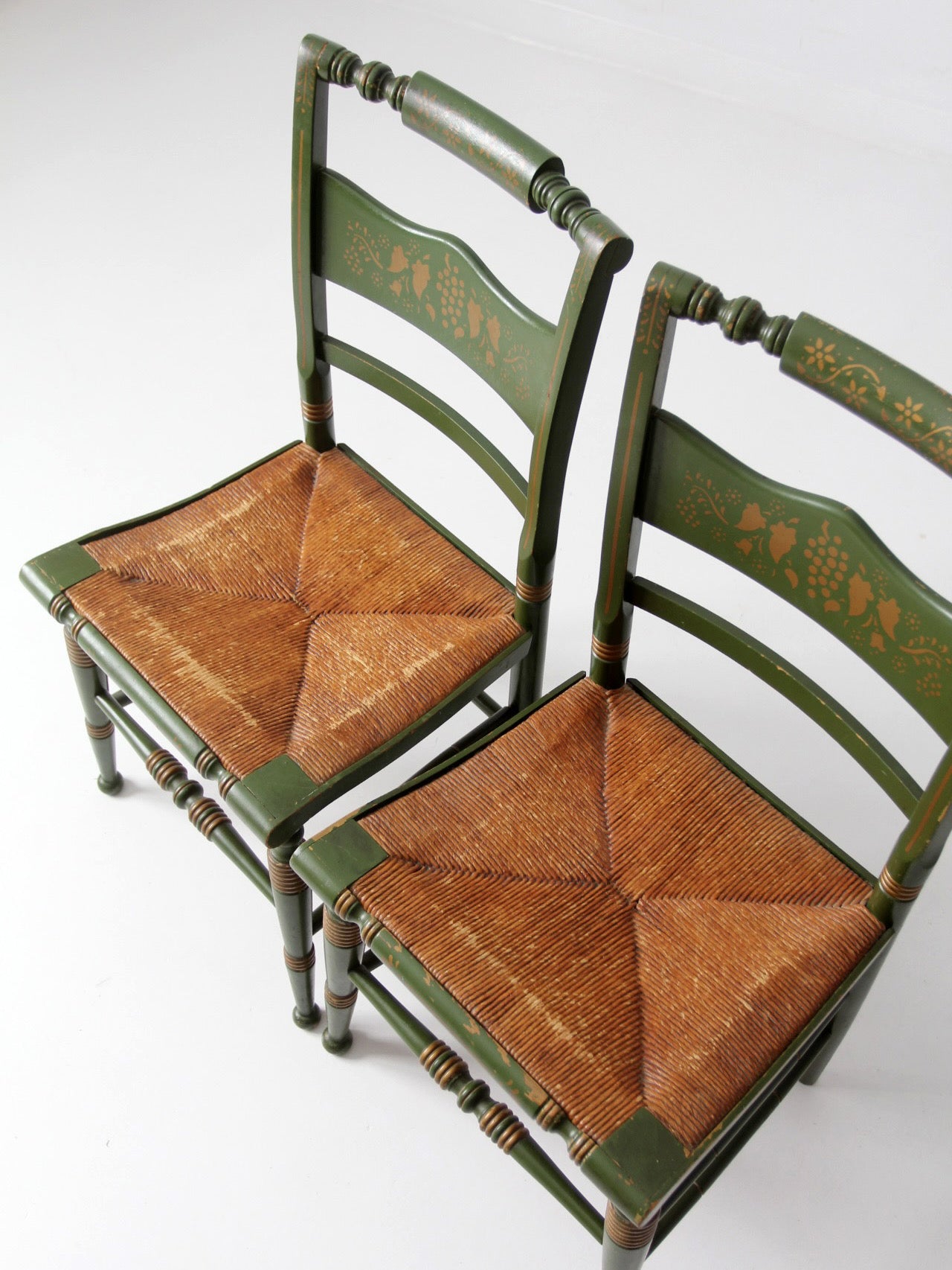 vintage Tell City green stenciled chairs pair