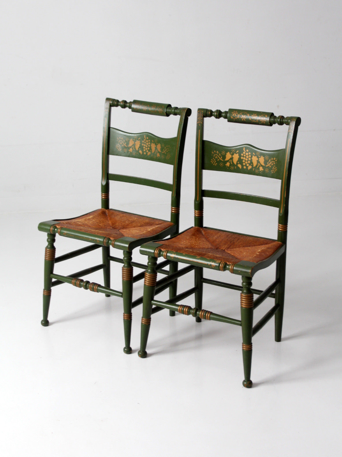 vintage Tell City green stenciled chairs pair