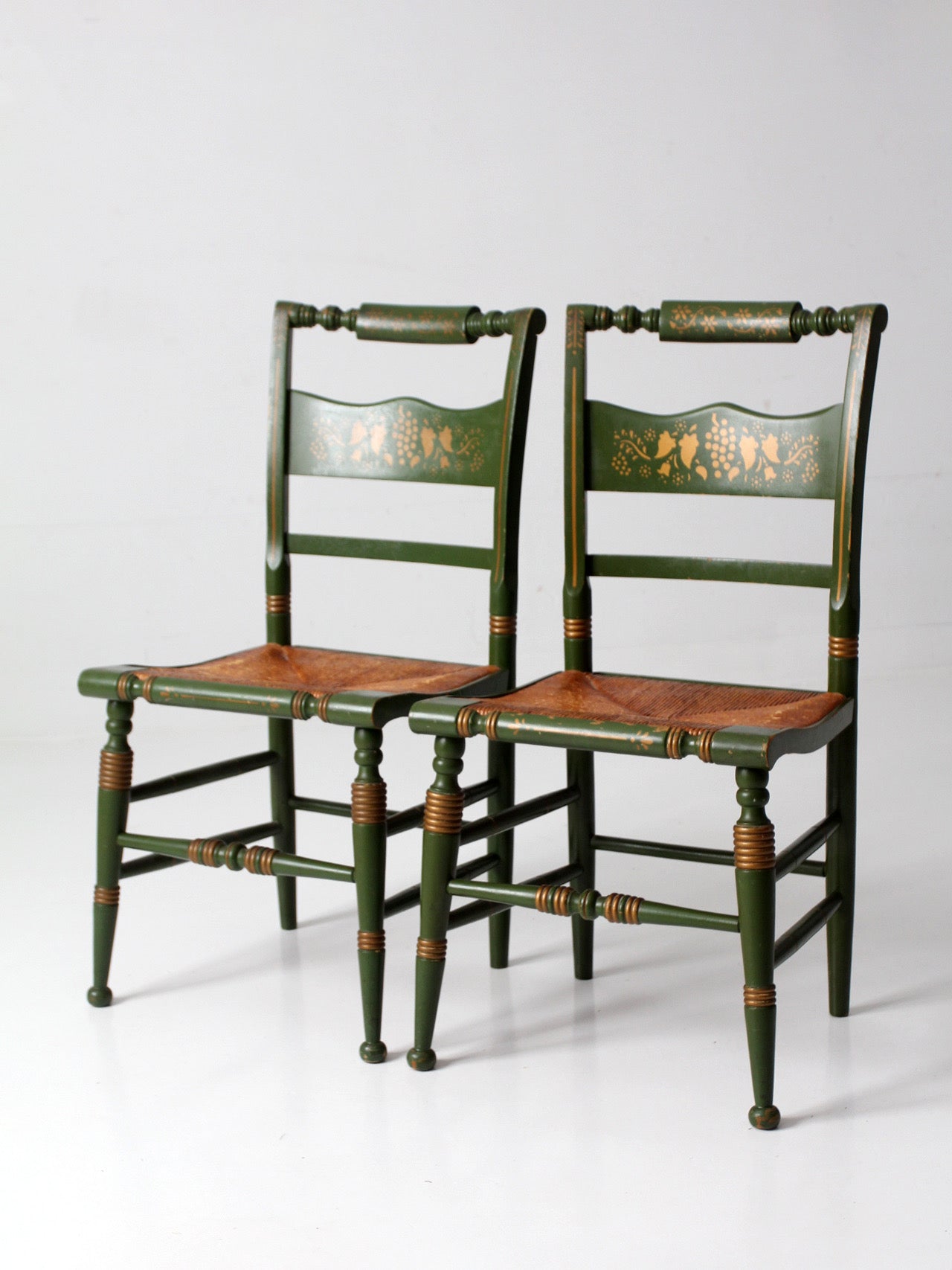 vintage Tell City green stenciled chairs pair