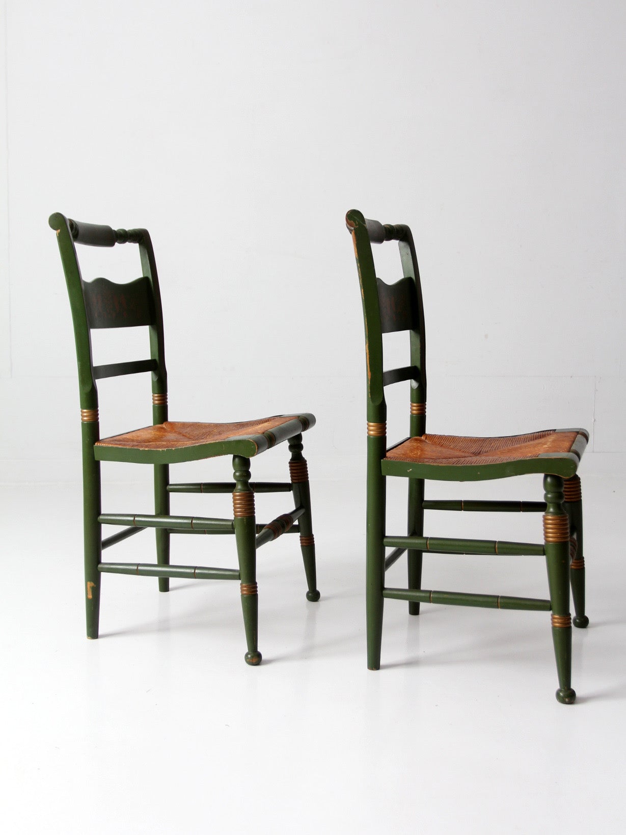 vintage Tell City green stenciled chairs pair