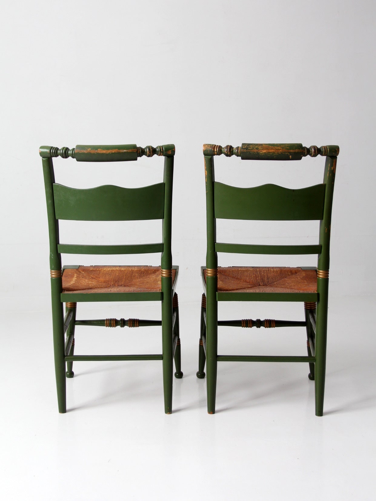 vintage Tell City green stenciled chairs pair