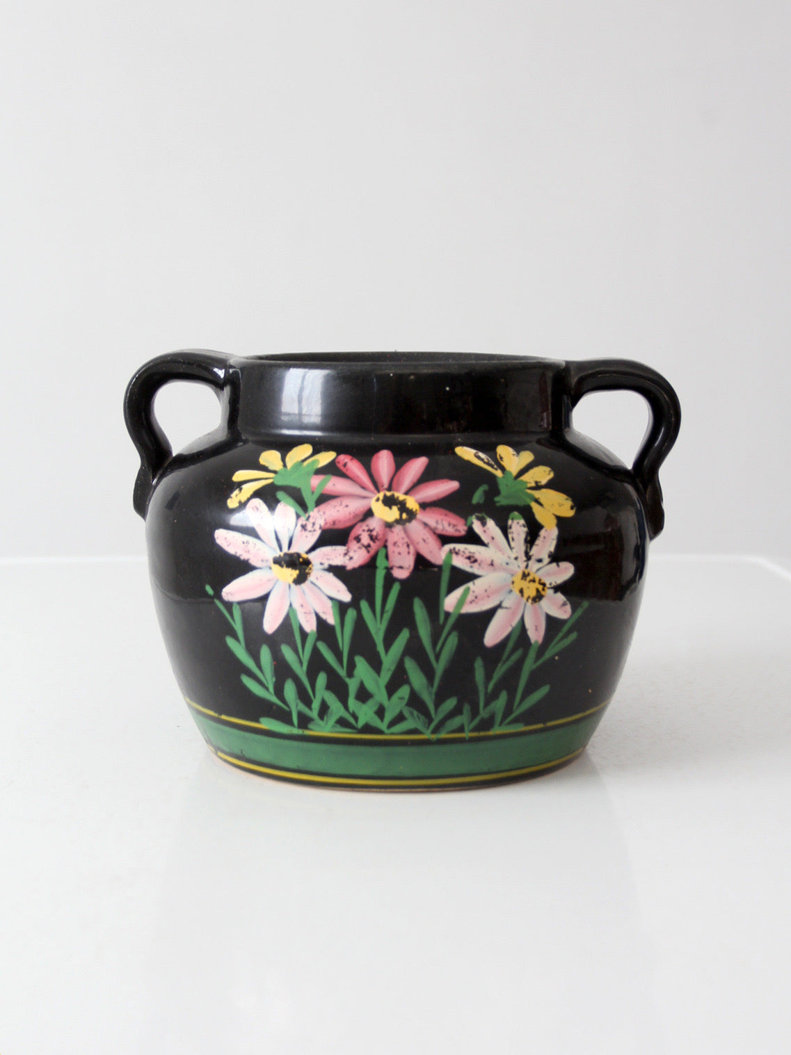vintage hand painted floral pottery vase