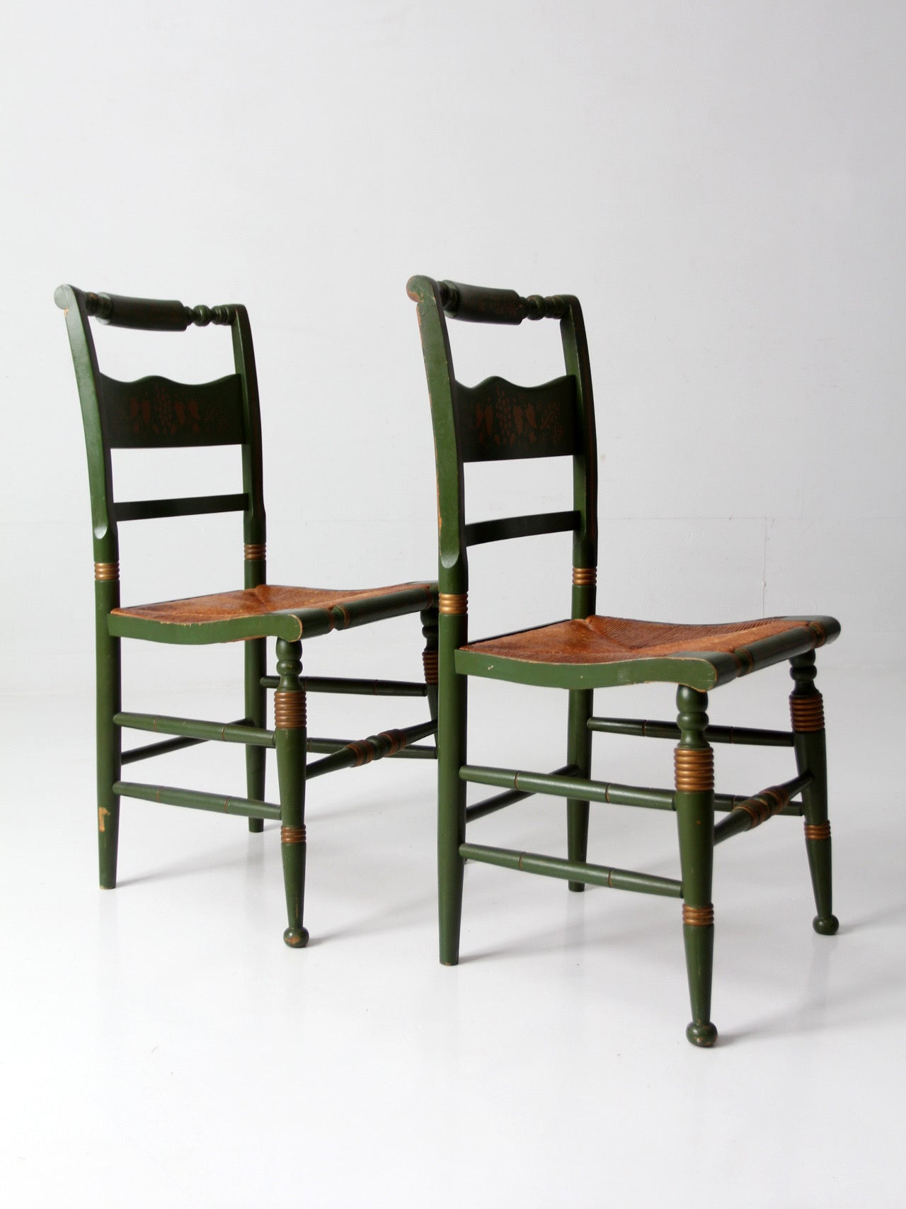 vintage Tell City green stenciled chairs pair