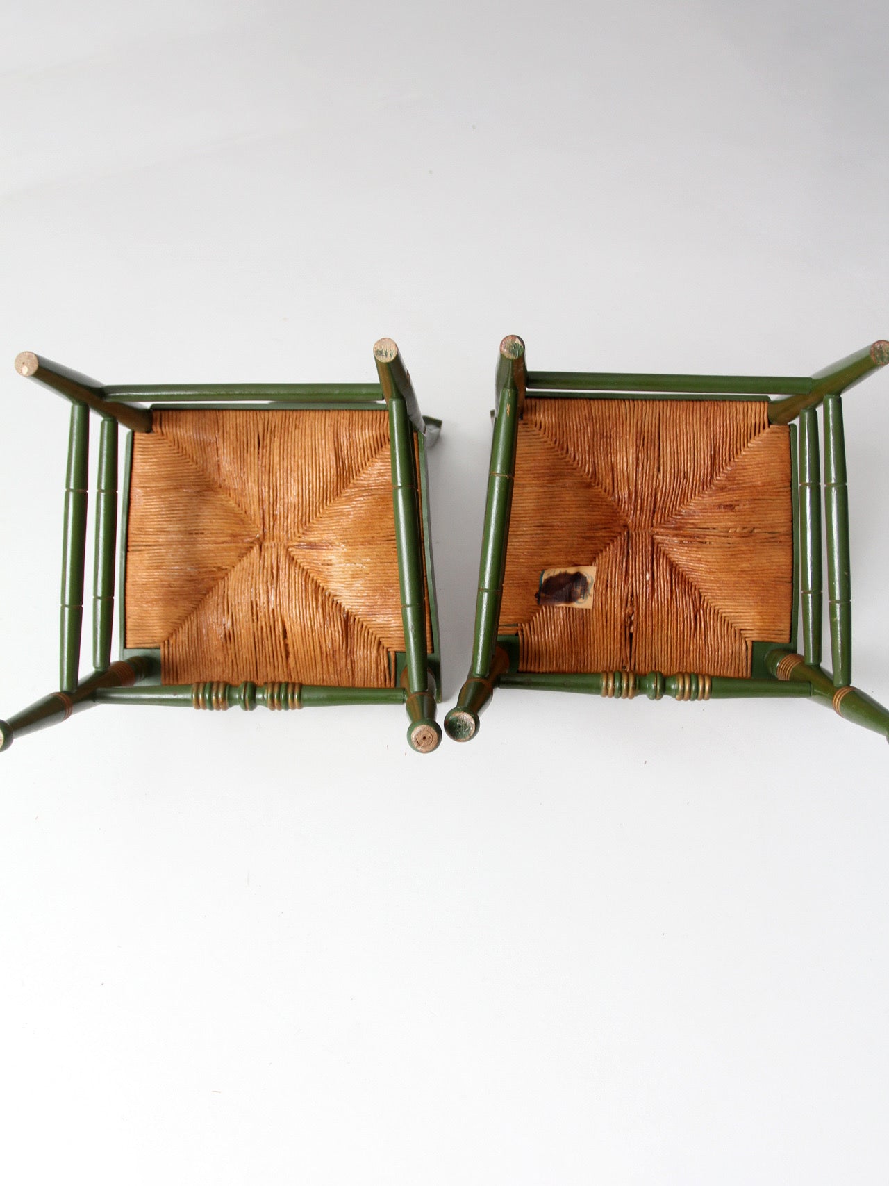 vintage Tell City green stenciled chairs pair