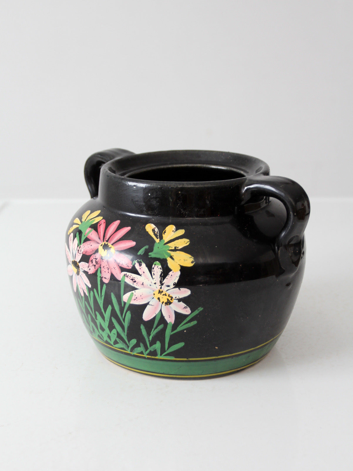 vintage hand painted floral pottery vase