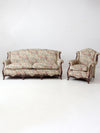 antique French Provincial floral sofa and armchair set