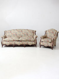 antique French Provincial floral sofa and armchair set
