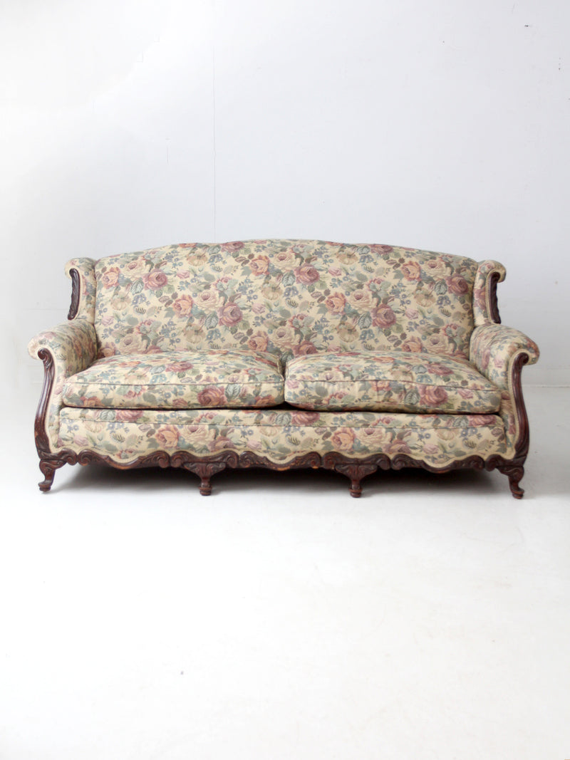 antique French Provincial floral sofa and armchair set
