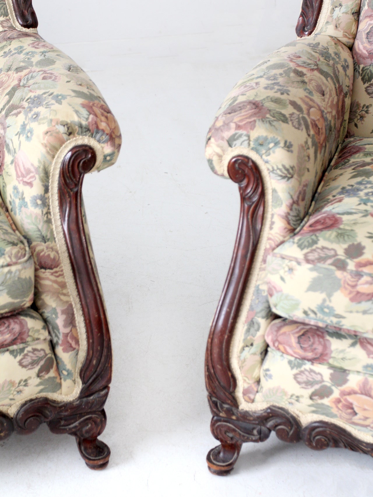 antique French Provincial floral sofa and armchair set