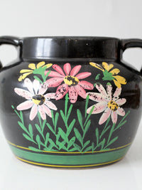 vintage hand painted floral pottery vase
