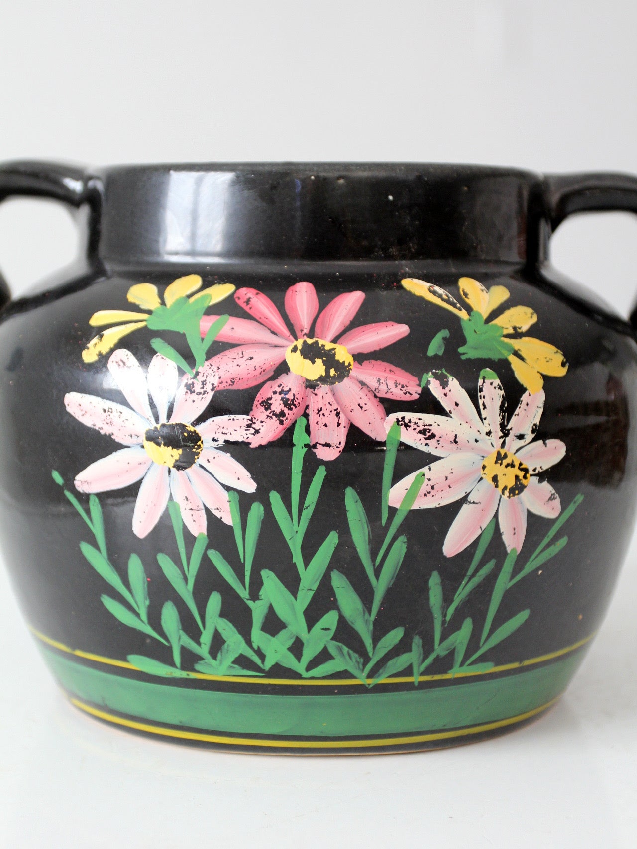 vintage hand painted floral pottery vase