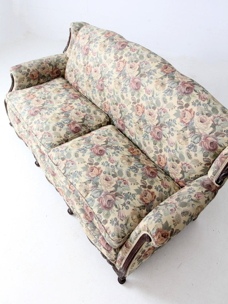 antique French Provincial floral sofa and armchair set