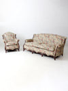 antique French Provincial floral sofa and armchair set