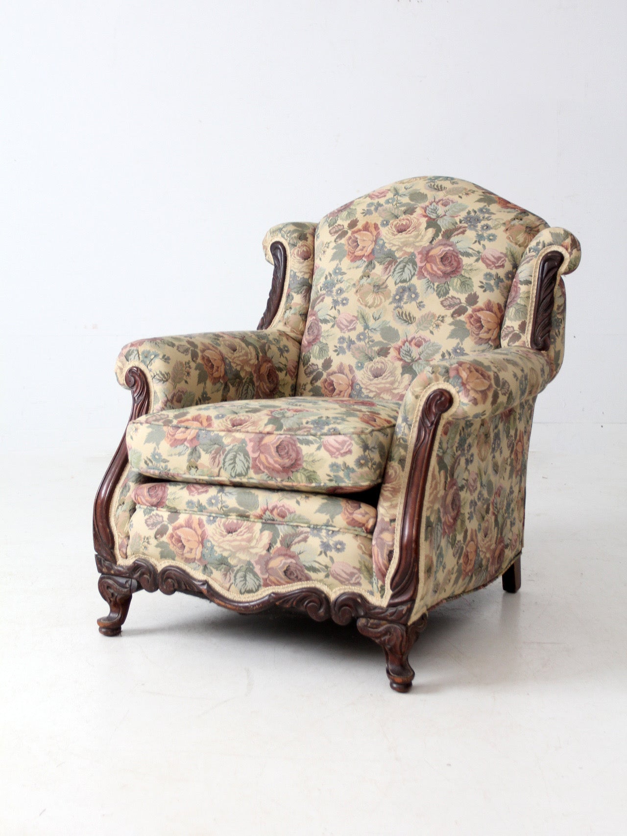 antique French Provincial floral sofa and armchair set
