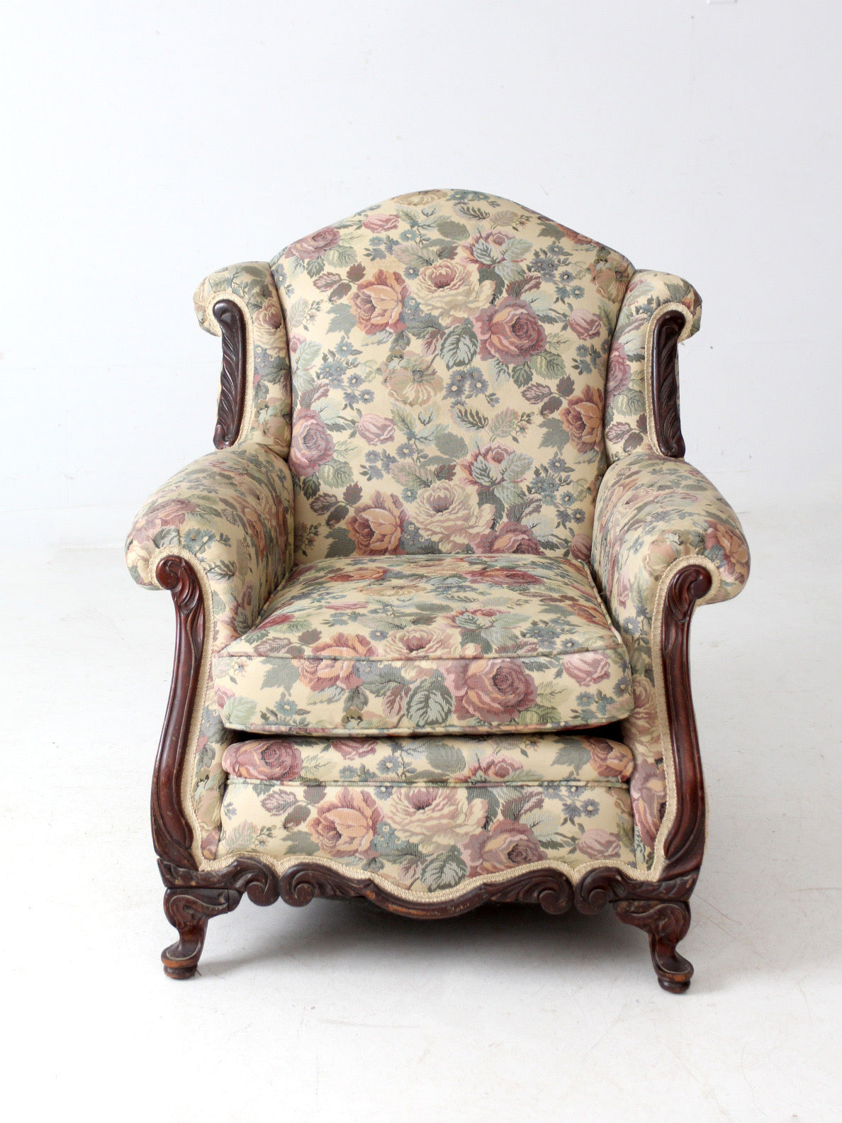 antique French Provincial floral sofa and armchair set