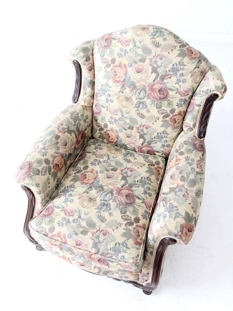 antique French Provincial floral sofa and armchair set