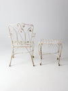 vintage wrought iron arm chair and table set