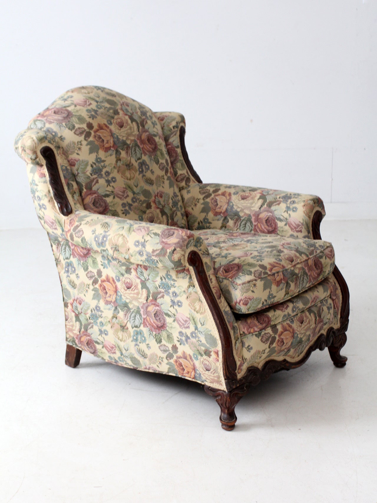antique French Provincial floral sofa and armchair set