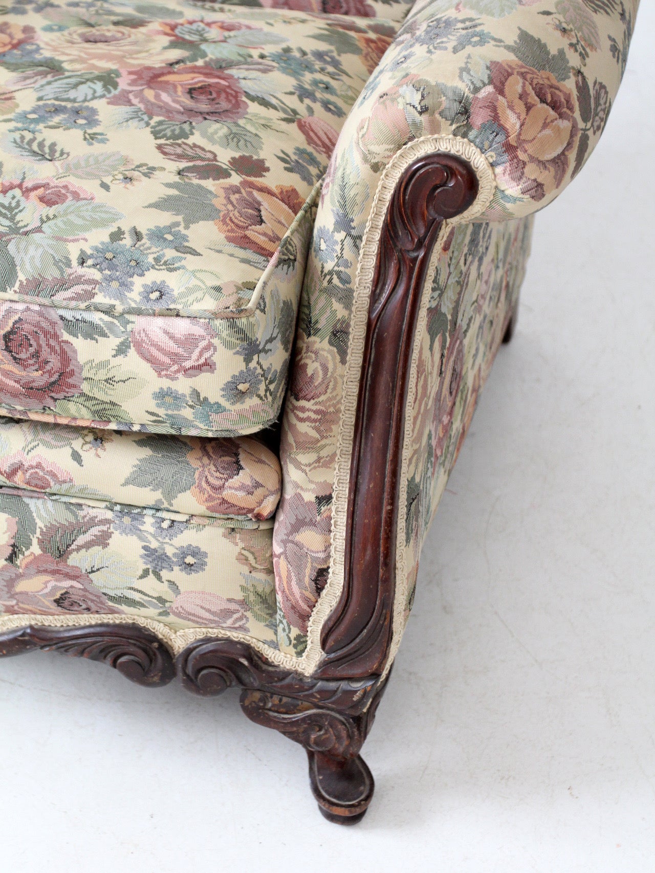 antique French Provincial floral sofa and armchair set