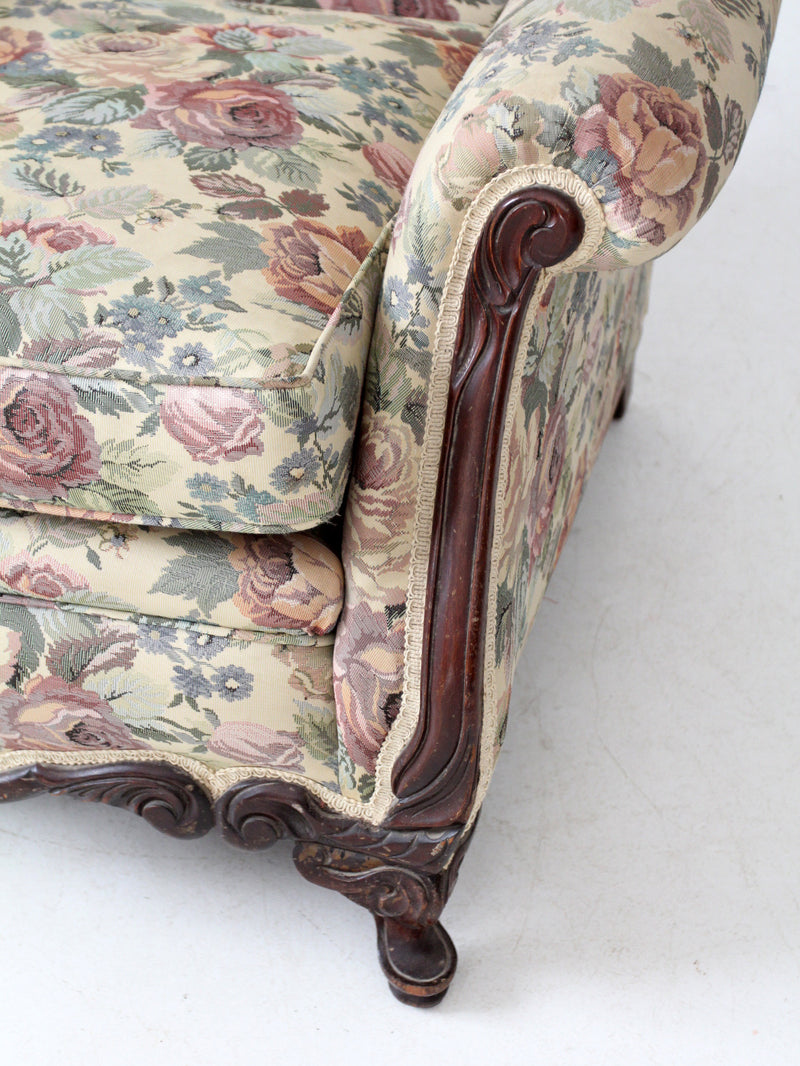 antique French Provincial floral sofa and armchair set