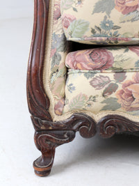 antique French Provincial floral sofa and armchair set