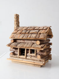 vintage wood folk art log cabin sculpture