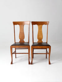 antique oak splat back side chairs pair
