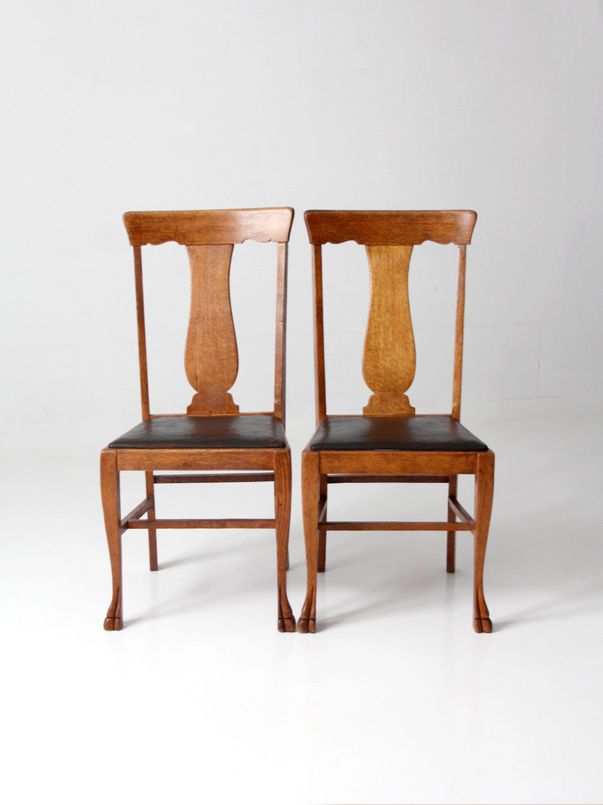 antique oak splat back side chairs pair