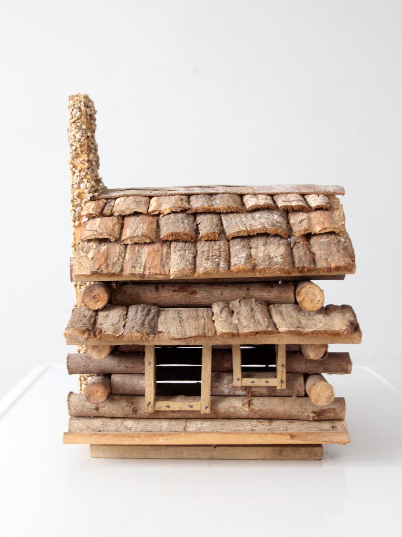 vintage wood folk art log cabin sculpture