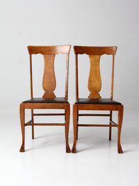 antique oak splat back side chairs pair