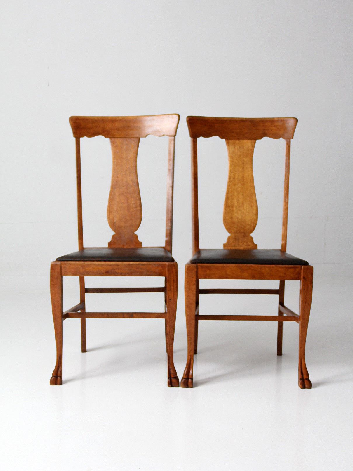 antique oak splat back side chairs pair