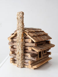 vintage wood folk art log cabin sculpture