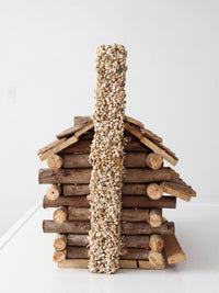 vintage wood folk art log cabin sculpture