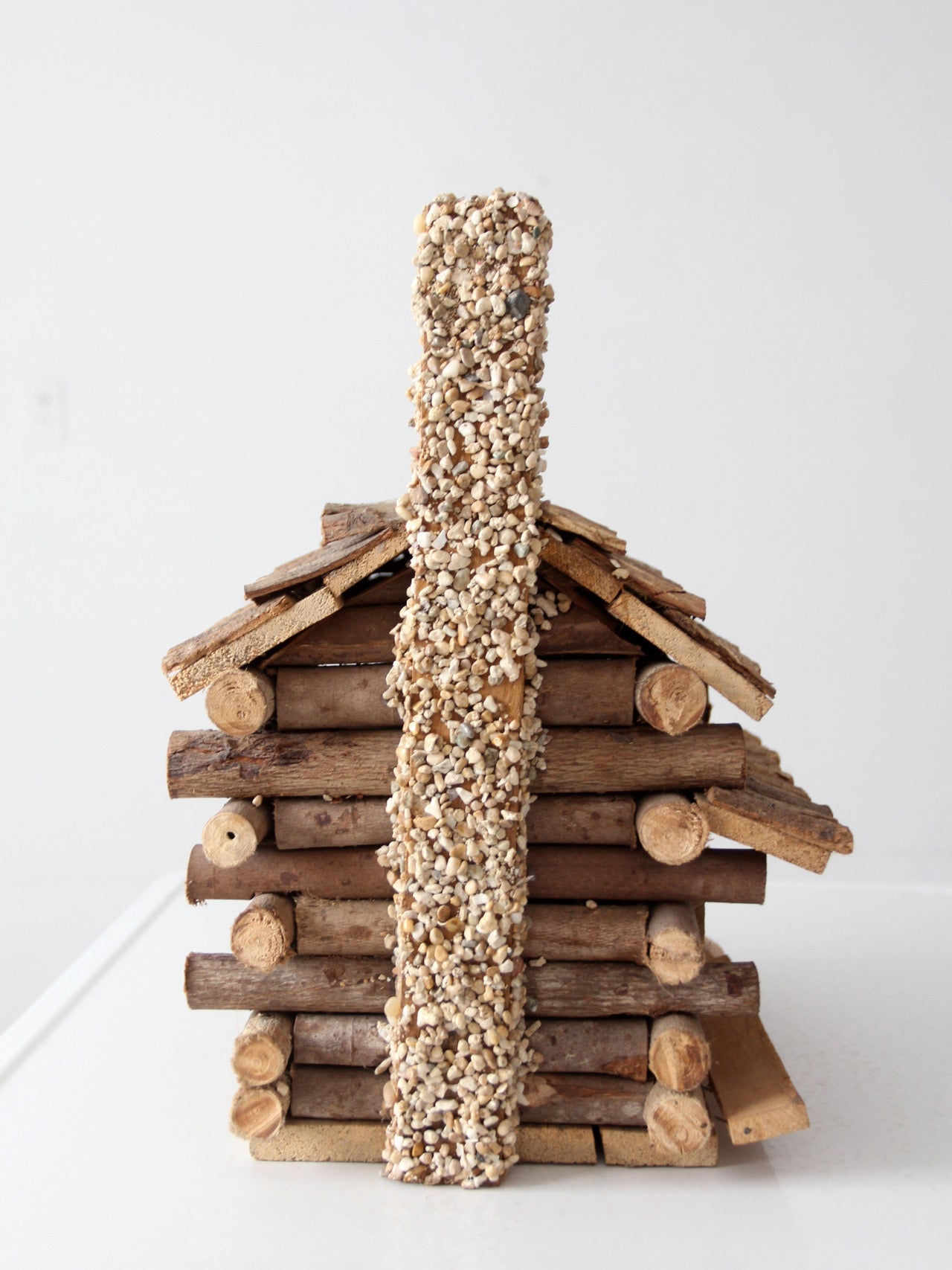 vintage wood folk art log cabin sculpture