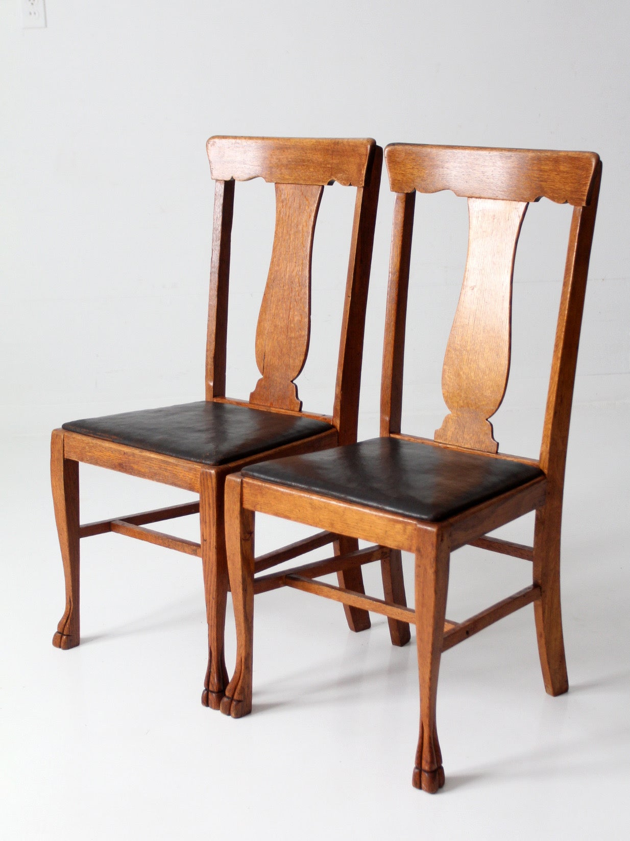 antique oak splat back side chairs pair
