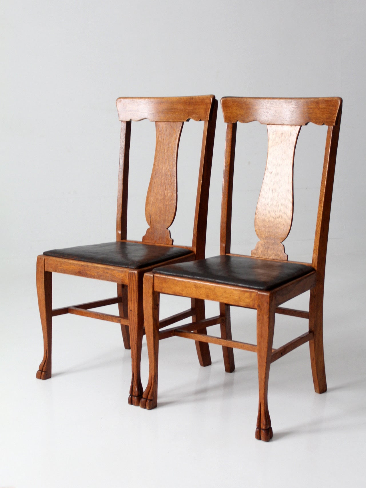 antique oak splat back side chairs pair