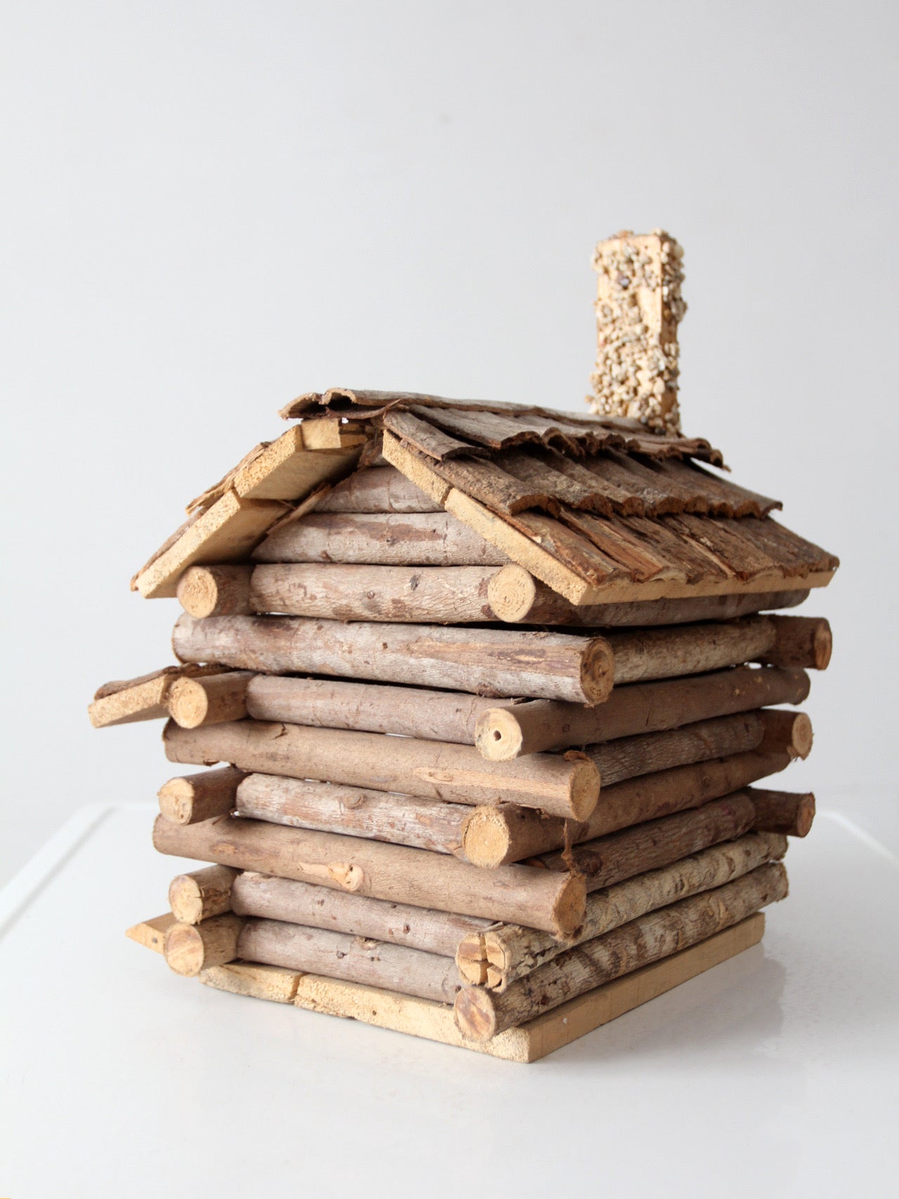 vintage wood folk art log cabin sculpture