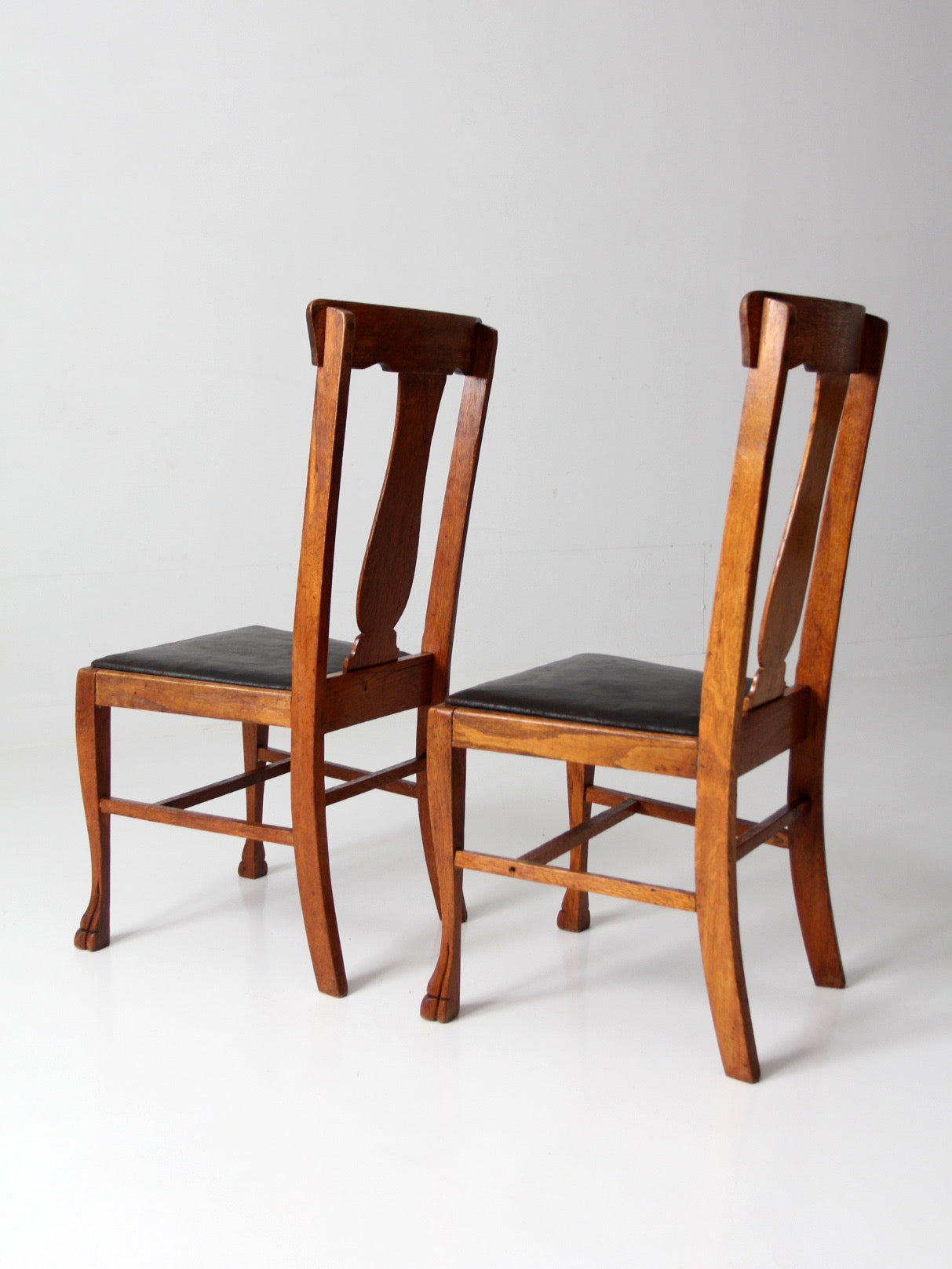 antique oak splat back side chairs pair