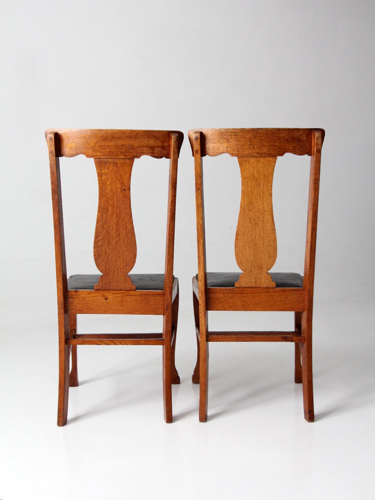 antique oak splat back side chairs pair