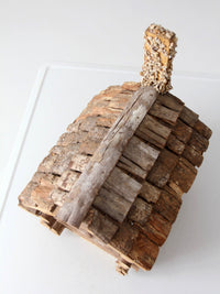 vintage wood folk art log cabin sculpture