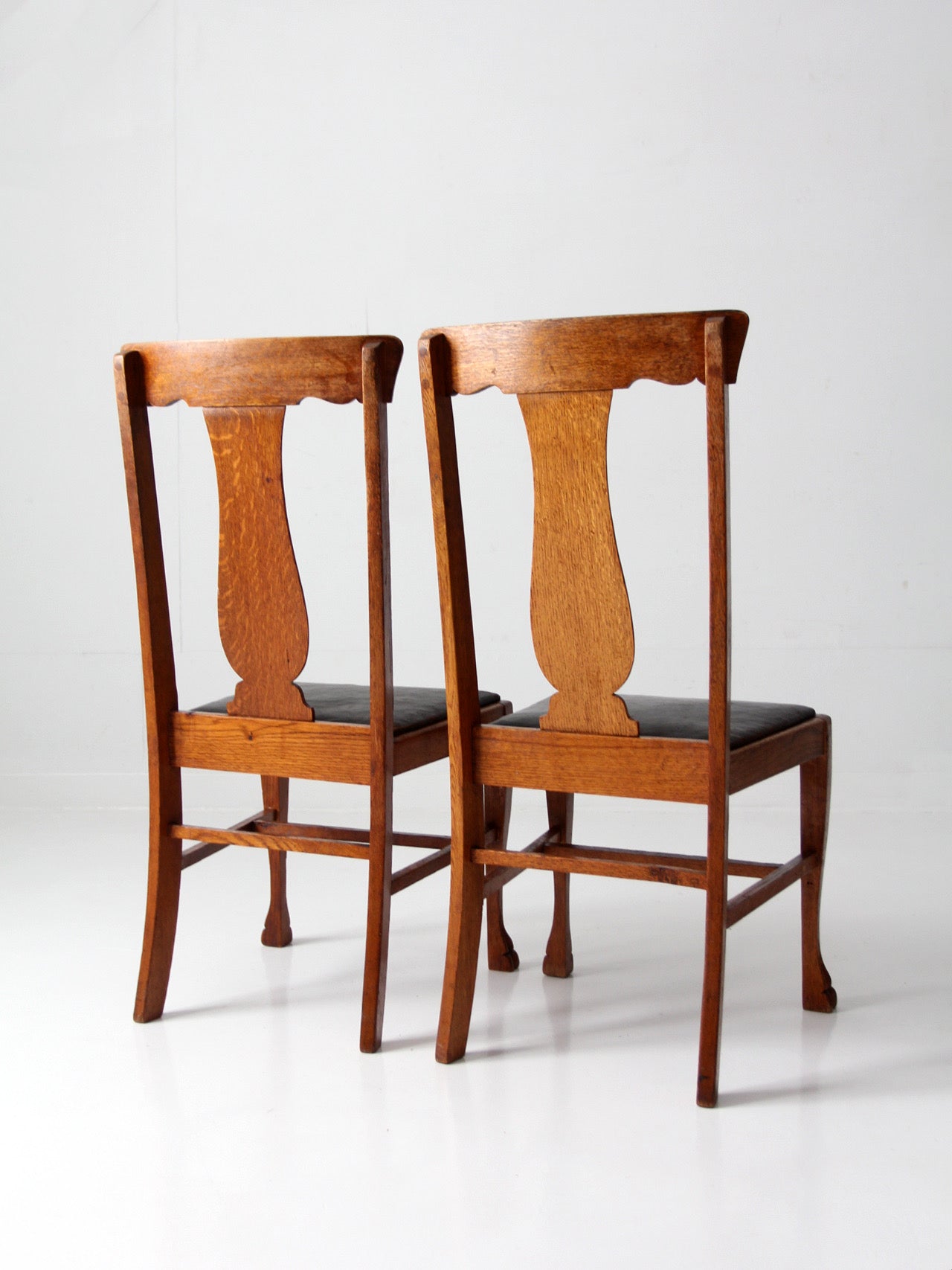 antique oak splat back side chairs pair