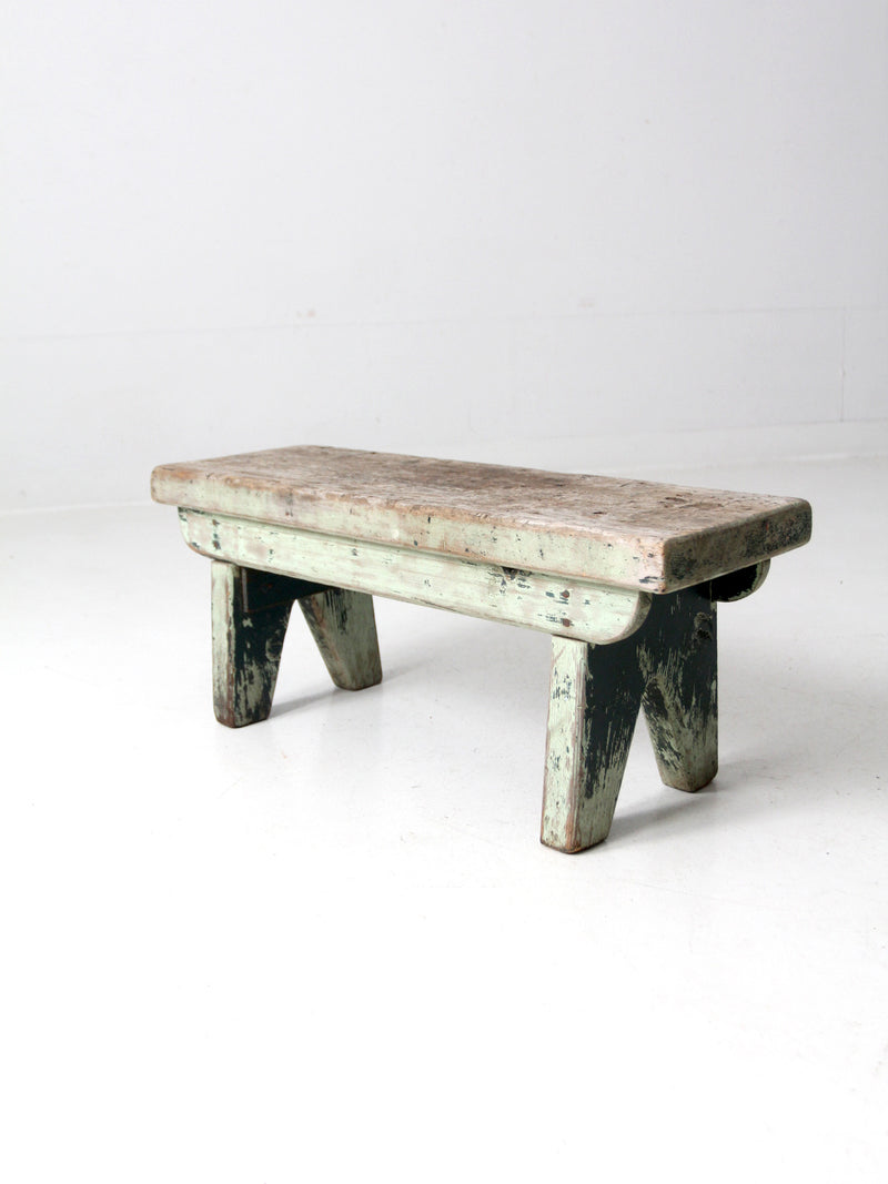 antique primitive wooden footstool bench