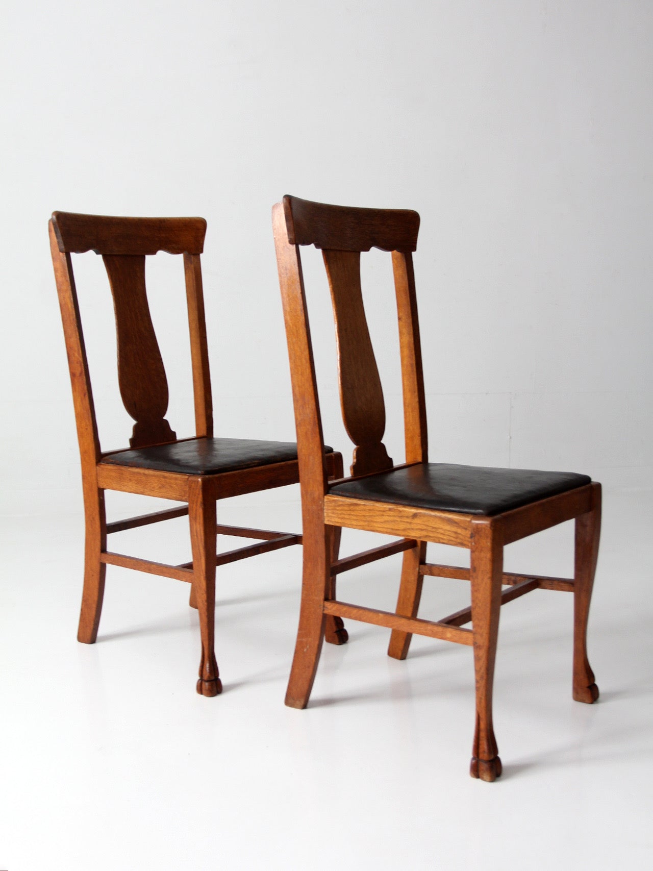 antique oak splat back side chairs pair