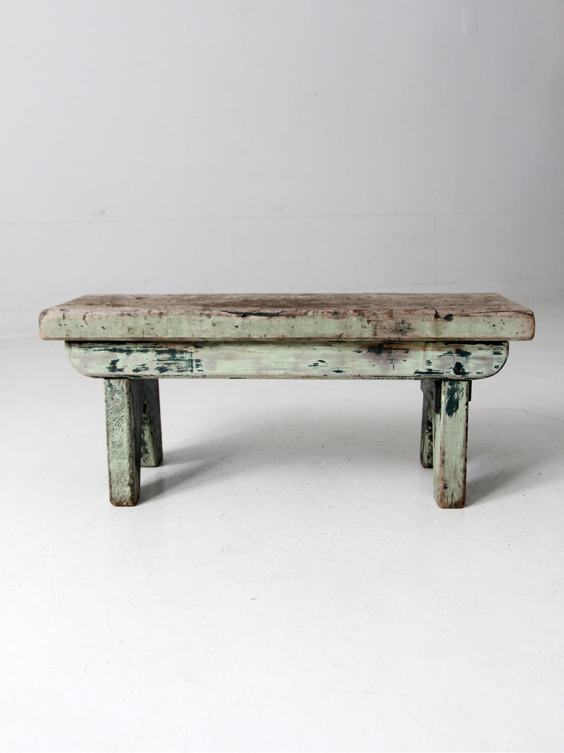 antique primitive wooden footstool bench