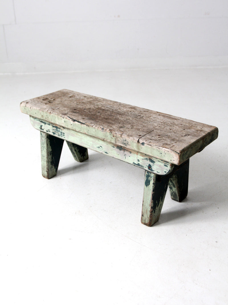 antique primitive wooden footstool bench