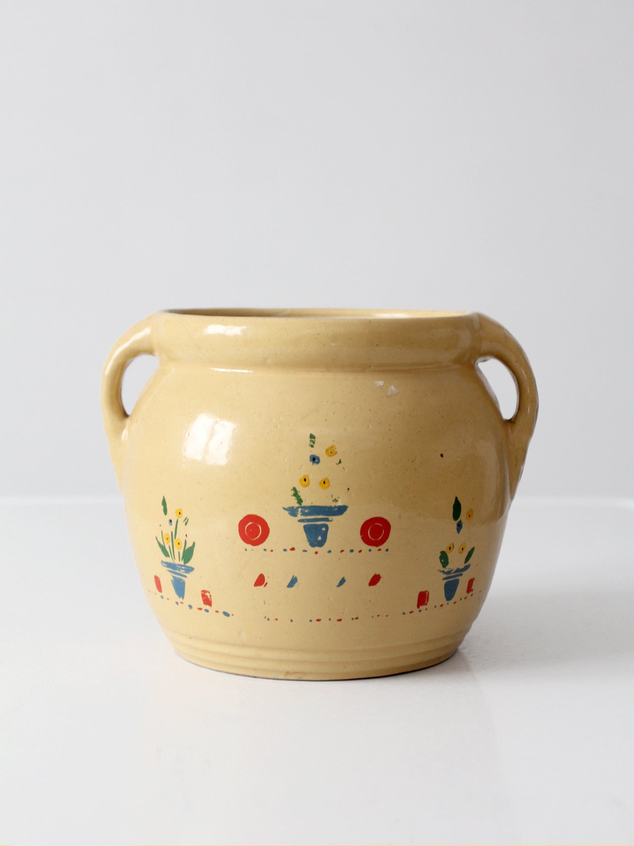 vintage yellow ceramic cookie jar vase with floral design