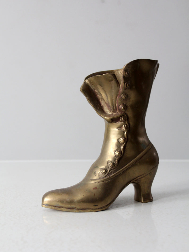 mid-century brass Victorian boot vase